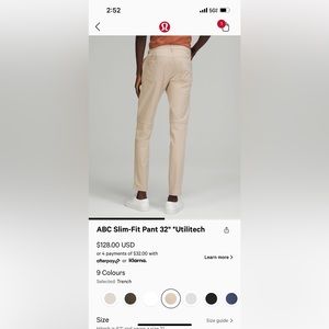 Lululemon ABC Men’s/Boy’s Pant Slim 28” W x 32” L Tan Khaki Brand New with Tags!